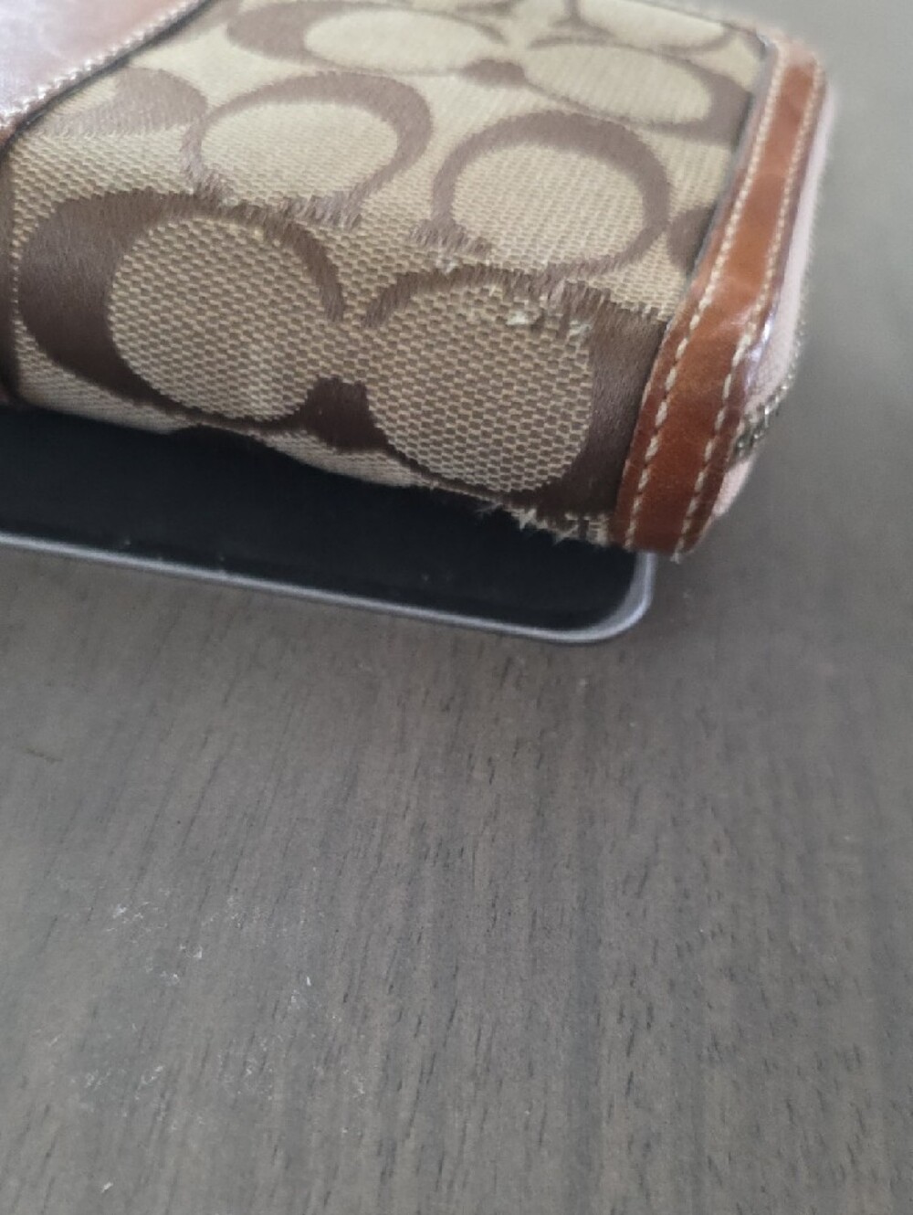 Coach Brown Signature Canvas Zip Wallet with Leather Trim - Picture 10 of 10